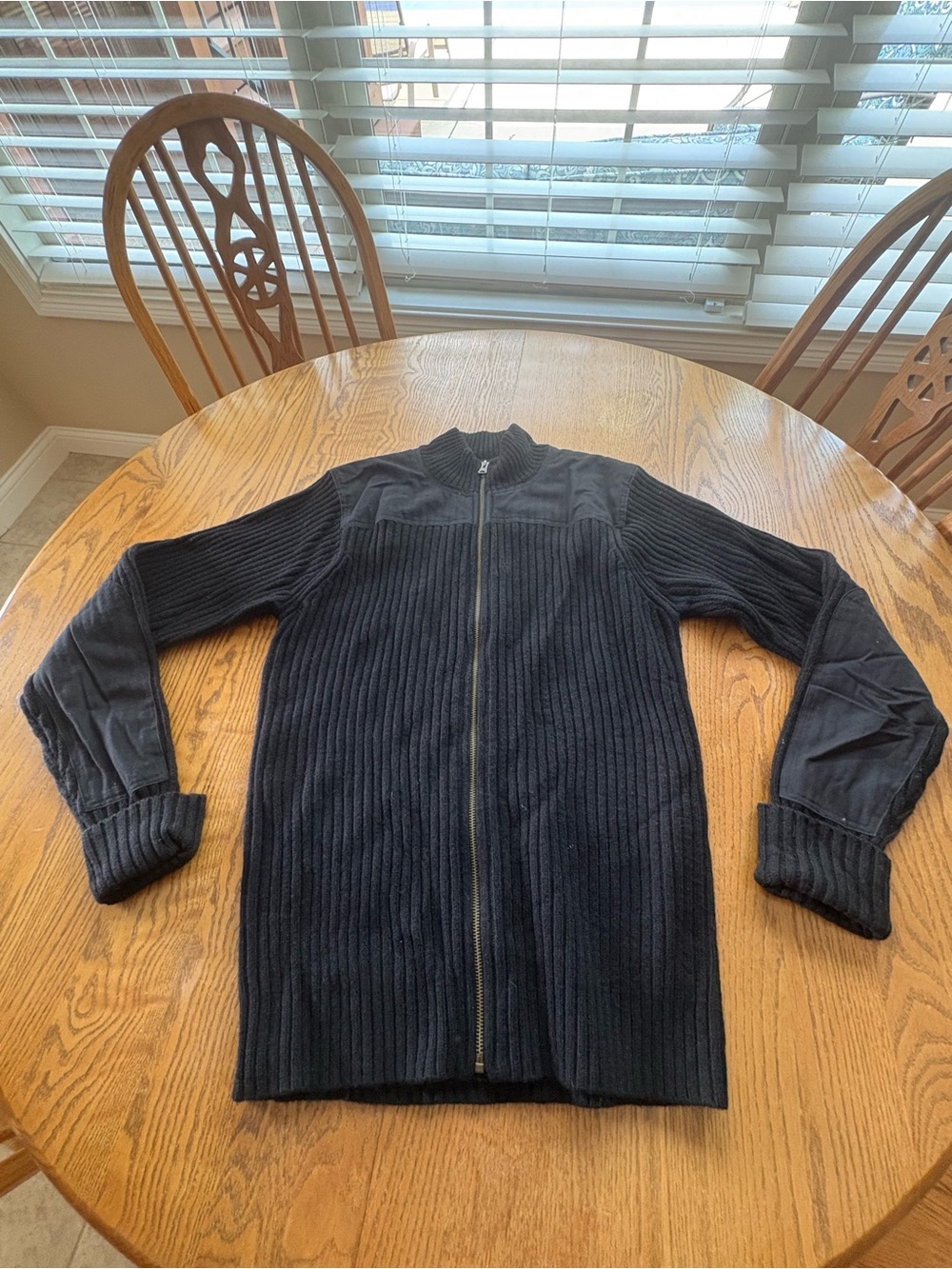 L.L.Bean Merino Wool Commando Full Zip Sweater Jacket Black L Regular Tactical
